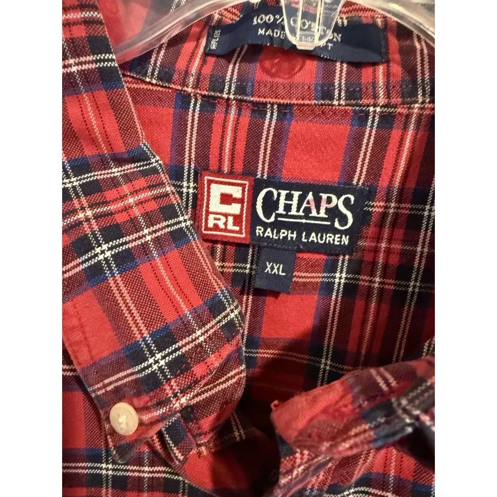 Vintage 90's CHAPS Ralph Lauren Shirt Mens XXL Plaid Long Sleeve Red Button Down - Picture 3 of 8